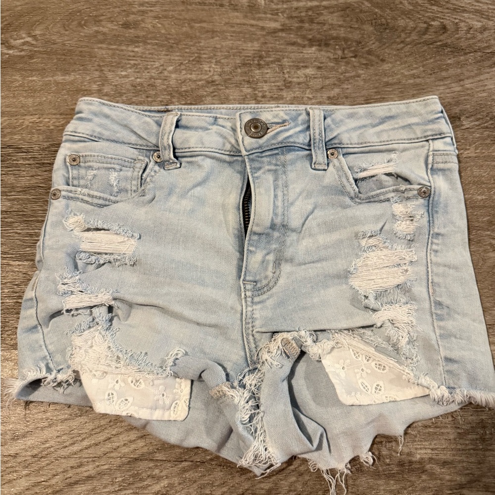 American Eagle Outfitters Blue Jean Shorts Distressed High-Waisted